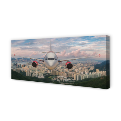 Quadro em tela avião cidade montanhas