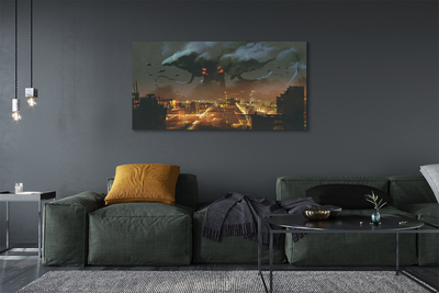 Pintura em tela Cidade à noite, monstro de fumaça