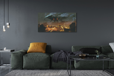 Pintura em tela Cidade à noite, monstro de fumaça