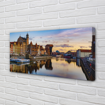 Quadro em tela Nascer do sol no rio Porto de Gdansk