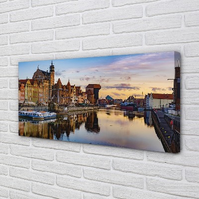 Quadro em tela Nascer do sol no rio Porto de Gdansk
