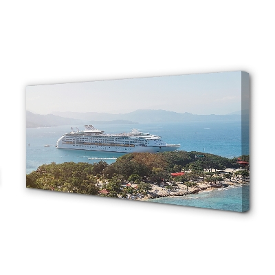 Quadro em tela Navio, ilha, montanhas, mar