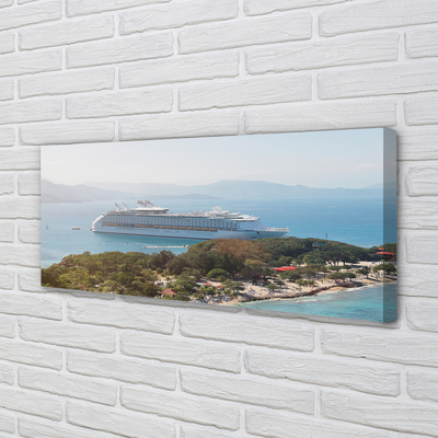 Quadro em tela Navio, ilha, montanhas, mar