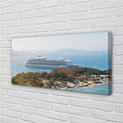 Quadro em tela Navio, ilha, montanhas, mar