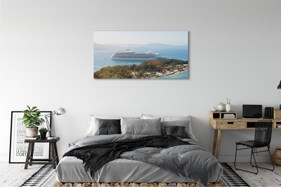 Quadro em tela Navio, ilha, montanhas, mar