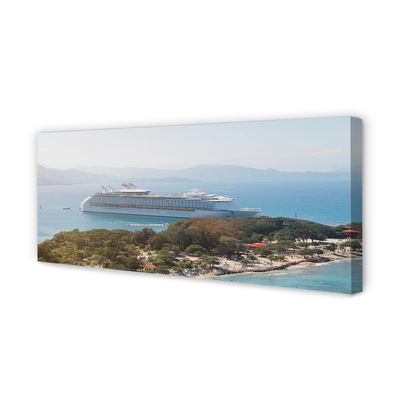 Quadro em tela Navio, ilha, montanhas, mar