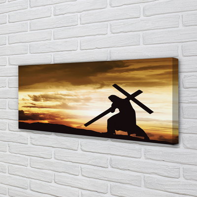 Quadro em tela Jesus cruz pôr do sol