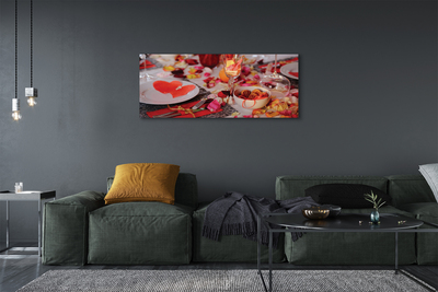 Pintura em tela Copos de jantar com pétalas de rosa e corações