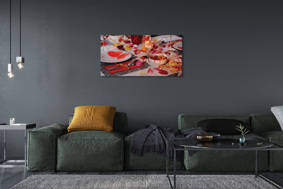 Pintura em tela Copos de jantar com pétalas de rosa e corações