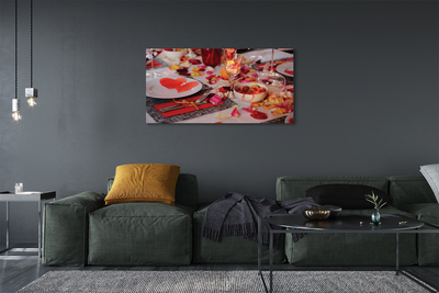 Pintura em tela Copos de jantar com pétalas de rosa e corações