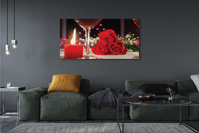 Pintura em tela Rosas, vela, vidro