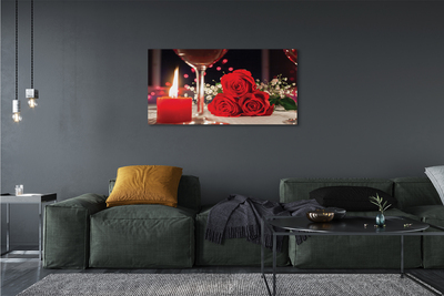 Pintura em tela Rosas, vela, vidro