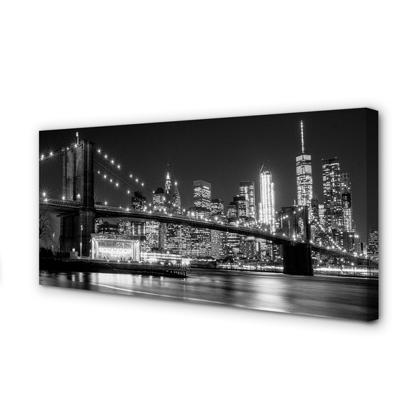 Quadro em tela Ponte, arranha-céus, noite, rio