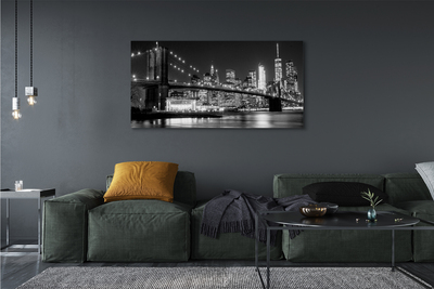 Quadro em tela Ponte, arranha-céus, noite, rio