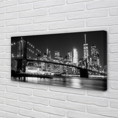 Quadro em tela Ponte, arranha-céus, noite, rio