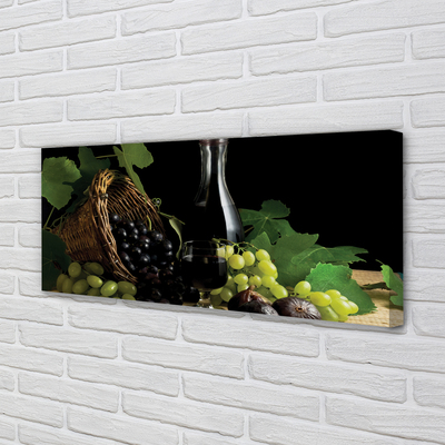 Quadro em tela Cesta de folhas, uvas, vinho