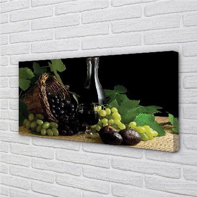 Quadro em tela Cesta de folhas, uvas, vinho