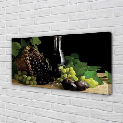 Quadro em tela Cesta de folhas, uvas, vinho