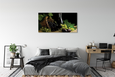 Quadro em tela Cesta de folhas, uvas, vinho
