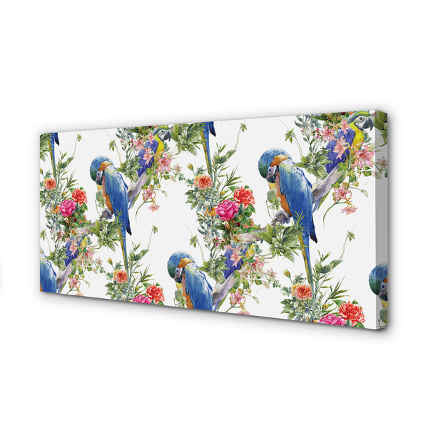 Quadro em tela Pássaros em um galho com flores