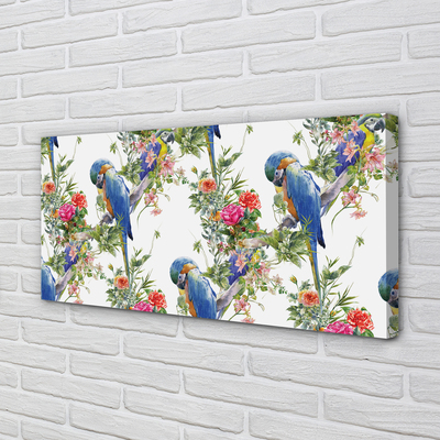 Quadro em tela Pássaros em um galho com flores