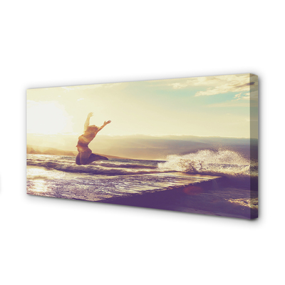 Pintura em tela Mulher lago nuvens