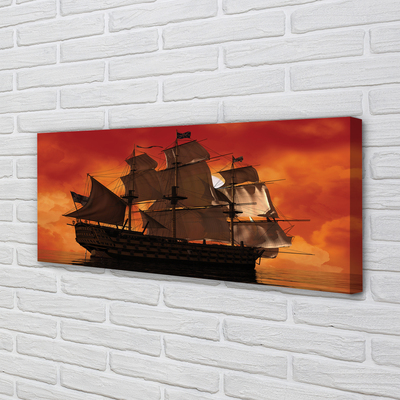 Pintura em tela Navio céu laranja mar