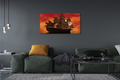 Pintura em tela Navio céu laranja mar