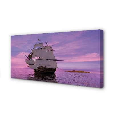 Quadro em tela Navio céu roxo mar