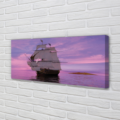 Quadro em tela Navio céu roxo mar
