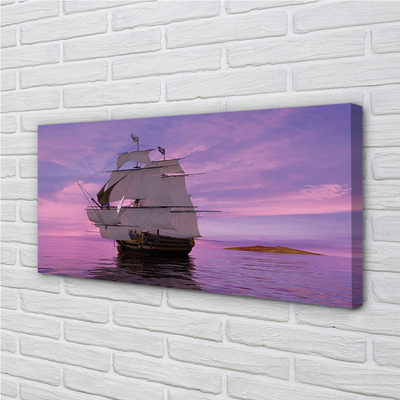 Quadro em tela Navio céu roxo mar