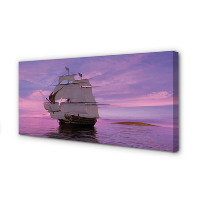 Quadro em tela Navio céu roxo mar