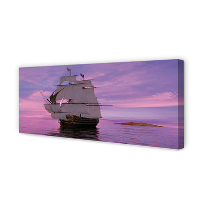 Quadro em tela Navio céu roxo mar