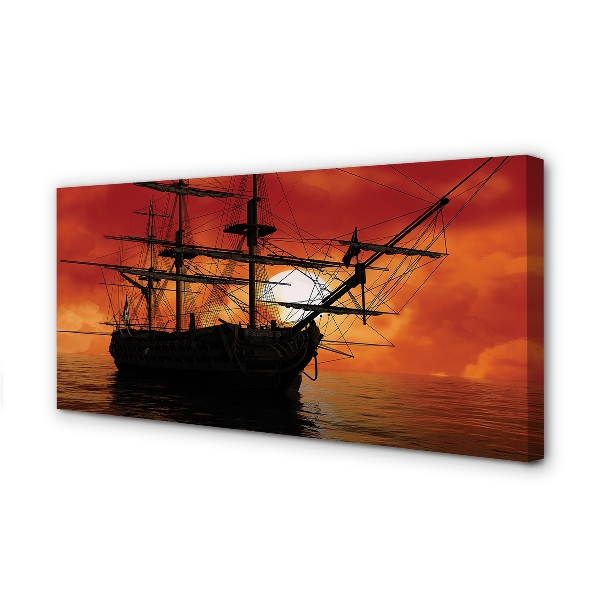Pintura em tela Navio, mar, céu, nuvens, sol