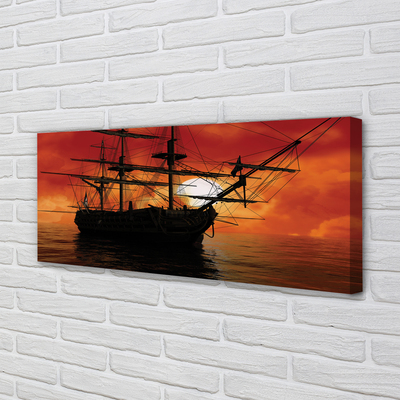 Pintura em tela Navio, mar, céu, nuvens, sol