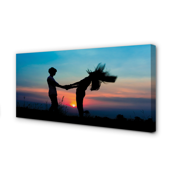 Pintura em tela Pessoas pôr do sol céu