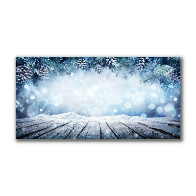Quadro de parede em tela Árvore de Natal com neve no inverno