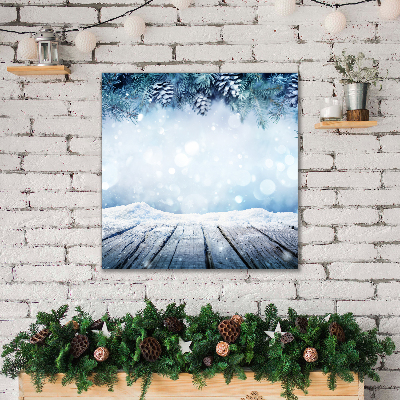 Quadro de parede em tela Árvore de Natal com neve no inverno