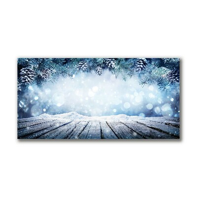 Quadro de parede em tela Árvore de Natal com neve no inverno