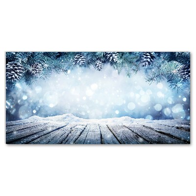Quadro de parede em tela Árvore de Natal com neve no inverno