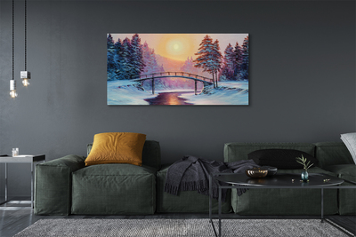 Pintura em tela Árvores de inverno, neve, nascer do sol