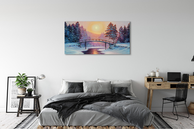 Pintura em tela Árvores de inverno, neve, nascer do sol