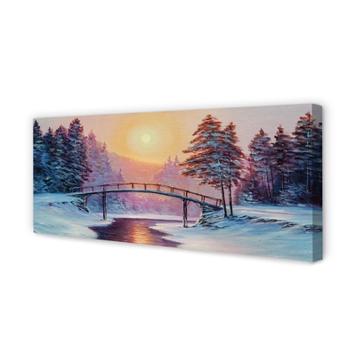 Pintura em tela Árvores de inverno, neve, nascer do sol