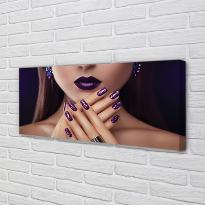 Pintura em tela Mulher com as mãos e lábios roxos