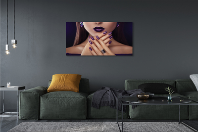 Pintura em tela Mulher com as mãos e lábios roxos