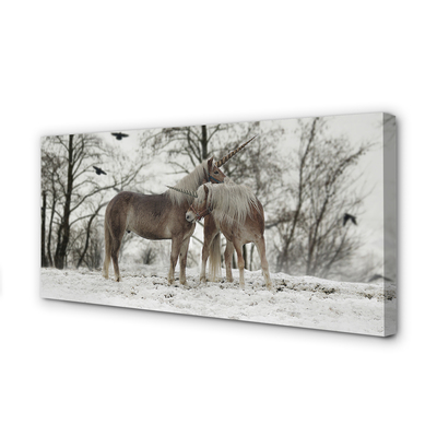 Quadro em tela Unicórnios da floresta de inverno