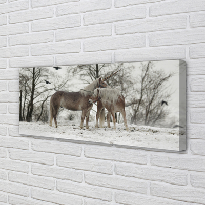 Quadro em tela Unicórnios da floresta de inverno