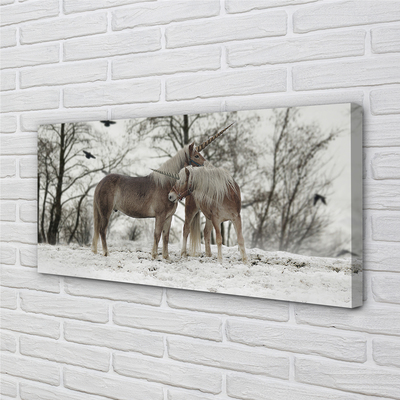 Quadro em tela Unicórnios da floresta de inverno