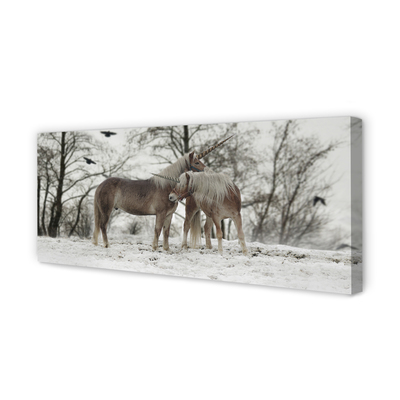 Quadro em tela Unicórnios da floresta de inverno