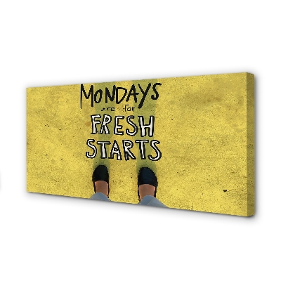 Pintura em tela Inscrição de fundo amarelo com pernas